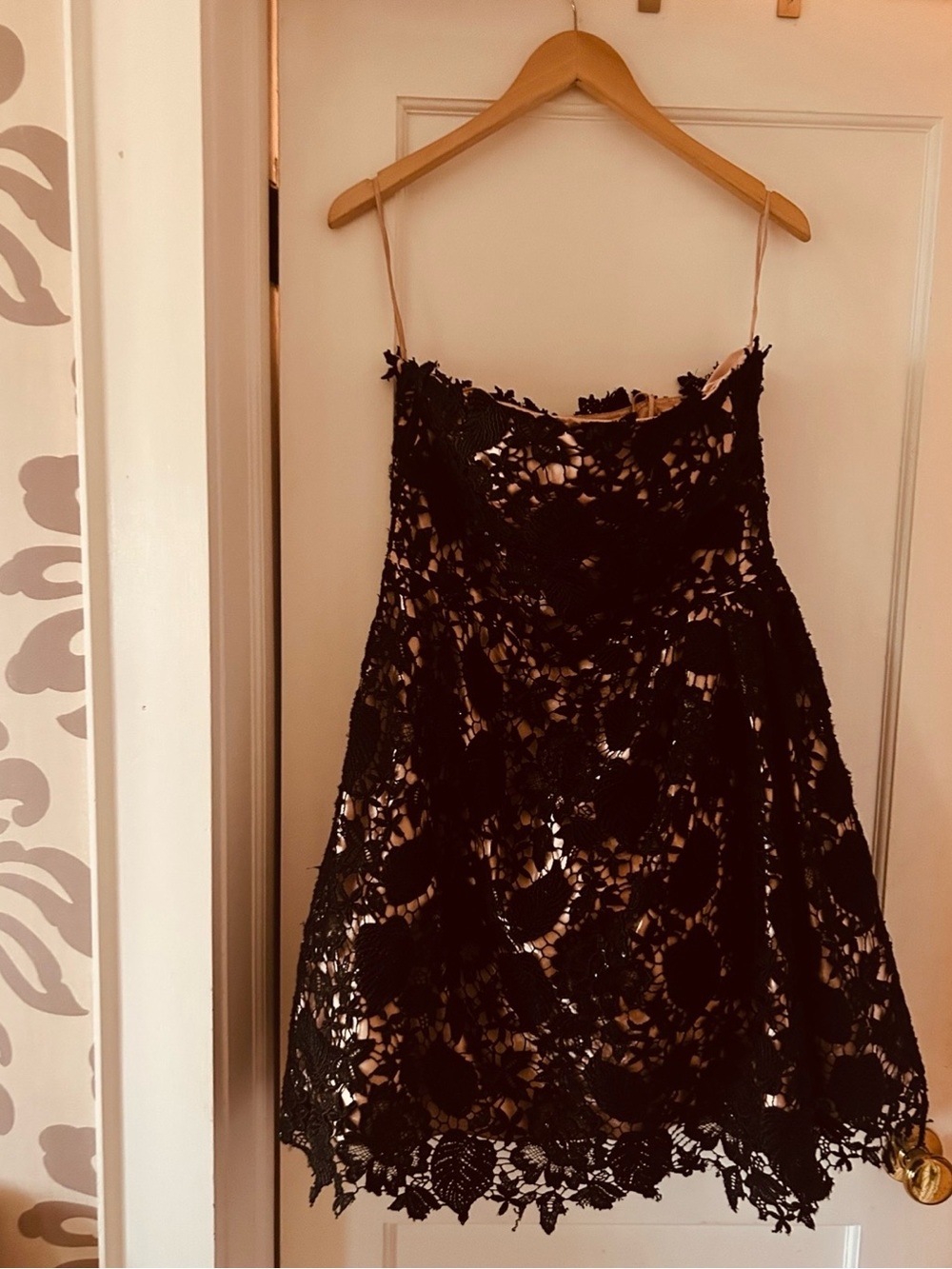Black Lace Slip Dress with Nude Lining